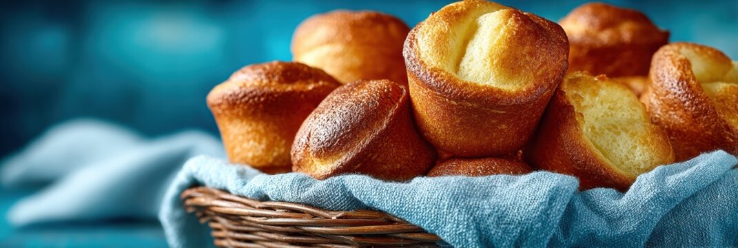 Fresh Cherry Popover Day Basket with Crusty Assorted Popovers for Summer Celebration and National Picnic Month Premium Food Marketing Content
