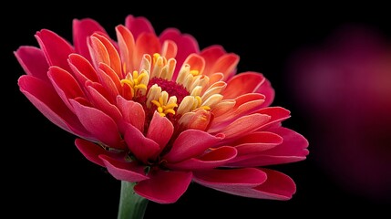 Vibrant Zinnia bloom against dark backdrop