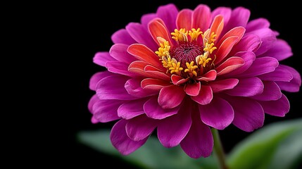 Fototapeta premium Vibrant zinnia radiates on dark canvas
