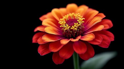 Vivid zinnia bloom against dark background