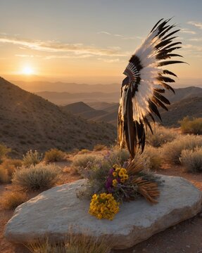 Feathered Headdress Sunrise &ndash; September Native American Day Tribute 