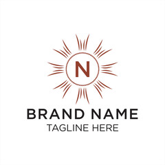 Initial letter N serif font logo design, green nature graphic icon concept