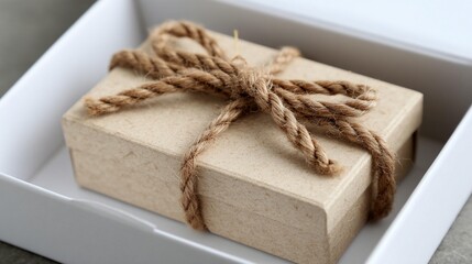 Beige gift box tied with twine