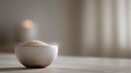 Beige granular substance in bowl