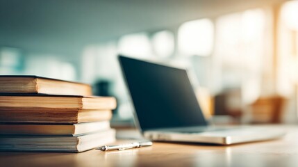 Books laptop workplace interior