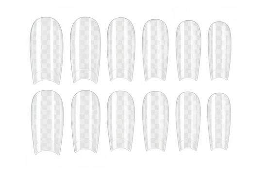 Set of artificial fingernails showing different sizes on transparent background