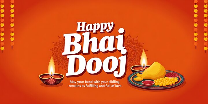 Happy bhai dooj celebration with diya, food, and festive background