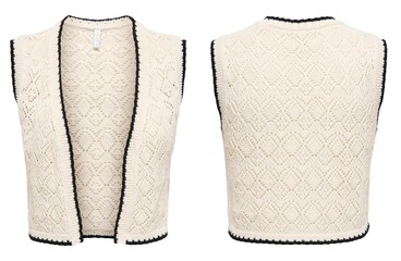 Crochet Sweater  Woman wearing beige knitted cardigan closeup