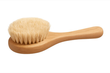 Wooden bath brush with natural bristles on transparent background