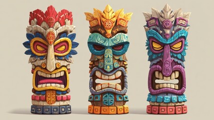 Obraz premium Tiki Face. Traditional Wooden Mask of Hawaiian and Polynesian Culture for Surfing Bar