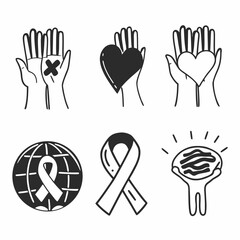 Obraz premium Illustration of hands, heart, ribbon, and globe for awareness and support isolated on white background