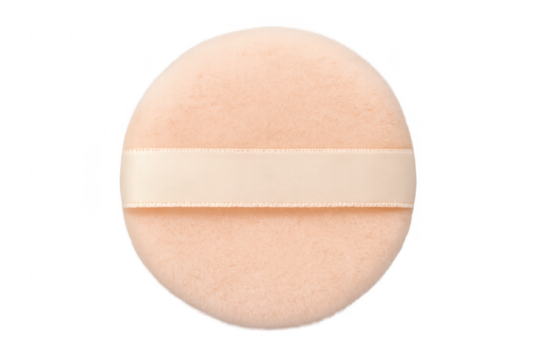 Round powder puff with ribbon on transparent background