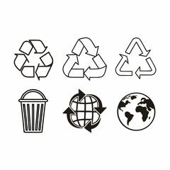 Obraz premium Set of recycling and environmental icons in simple line drawing style isolated on white background