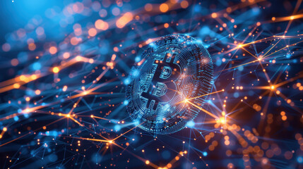 Obraz premium Abstract network of glowing blue and orange lights representing data and connections