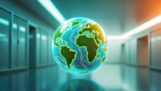 Chief Sustainability Officer. Glowing digital earth globe blue green f