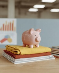 High-Quality Tuition Grant Piggy Bank on Books for Education Budgeting Modern Professional Content for Millennial Learning and Academic Marketing Campaigns