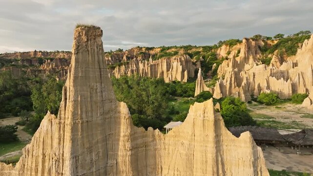 Drone shot of the Yuanmou Earth Forest (Tulin) in Yuanmou County, Yunnan Province, China