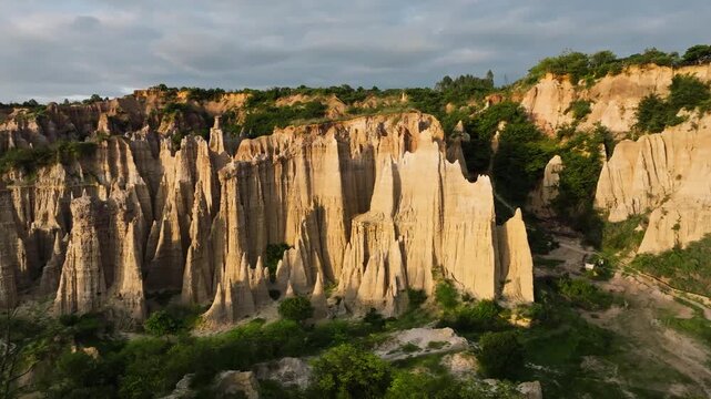 Aerial view of the Yuanmou Earth Forest (Tulin) in Yuanmou County, Yunnan Province, China