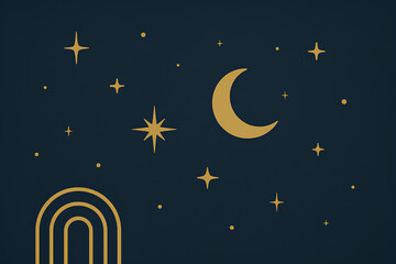 Fototapeta premium Celestial Background with Golden Moon, Stars, and Abstract Elements – 4K