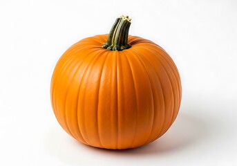 Obraz premium Single Orange Pumpkin with Green Stem on White Background, Studio Shot