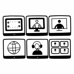 Online meeting and video conference call icons isolated on white background communication and business