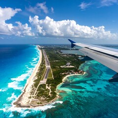 Aerial view of coastline and airport