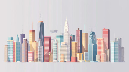 Obraz premium Modern city skyline with colorful abstract buildings in a flat design style