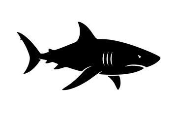 Powerful Shark Silhouette: Bold, Black Vector Graphic, Intense, Aquatic Predator Illustration, Ocean Wildlife Design Element.