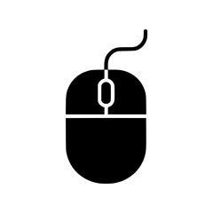 Simple Black Computer Mouse Icon: Minimalist, Flat Design, Technology Symbol, Digital Interface, Click, Cursor, Wired,  User Interface Element, Website Graphic.