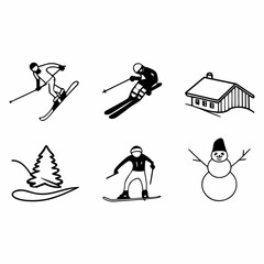 Winter sport and holiday icons isolated on white background for christmas season