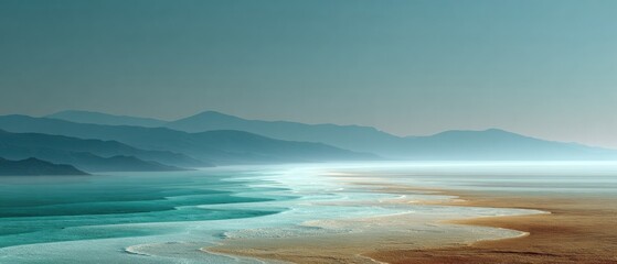 Fototapeta premium Premium Cosmic Landscape with Flowing Nebula and Tranquil Ocean Modern Inspirational Content for Travel, Adventure, and Social Media Campaigns