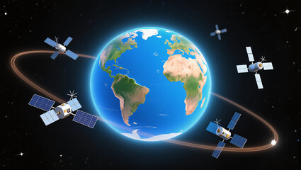 Fototapeta premium Earth surrounded by satellites in a deep space setting 