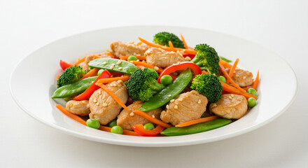 Chicken Stir Fry with Fresh Vegetables on Plate