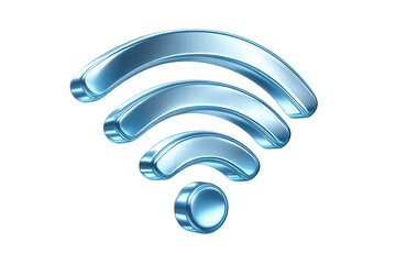 Metallic blue wifi icon symbolizing wireless network connectivity against transparent backdrop