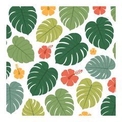 Obraz premium Tropical leaves pattern, vector illustration on white background.