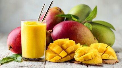 Mango smoothie and fresh mangoes