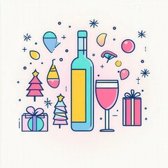 Vector illustration of a modern holiday celebration featuring minimalist isolated icons and crisp line art on a subtle pastel gradient
