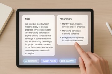 AI Note Summarization Dashboard Converting Meeting Notes into Key Bullet Points
