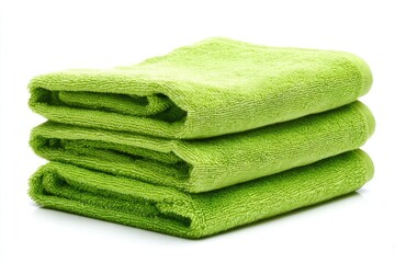 Stack of three vibrant green towels