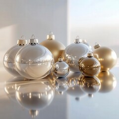 D render of isolated holiday elements featuring smooth reflective surfaces and soft diffused lighting arranged in a modern abstract composition