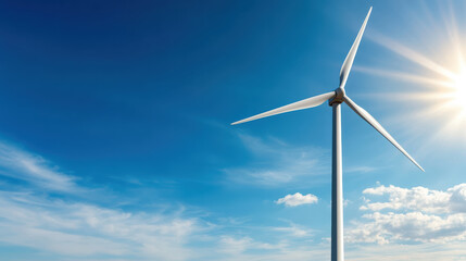 Obraz premium Wind turbine against blue sky, renewable energy source, clean technology, sustainable power