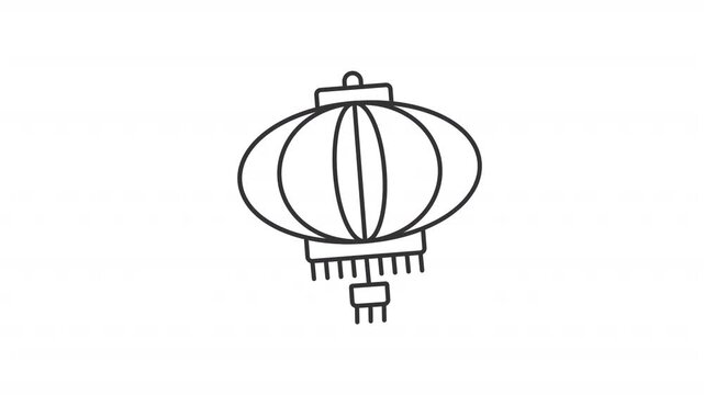 Animated Chinese lantern line icon. Lunar New Year celebration attribute animation. Traditional Asian holiday decoration. Outline element on white background. HD video with alpha channel