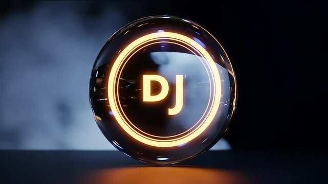Futuristic, glowing DJ logo encased in a transparent sphere.