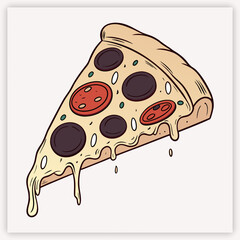 Pepperoni pizza slice with melted cheese and basil garnish flat design food vector illustration