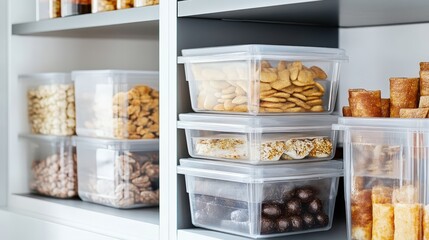 If you don have a lot of shelf space, consider using stacking bins in your food cupboard. These can help create more storage and organize smaller items like snacks