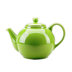 Round, glossy, vibrant green teapot