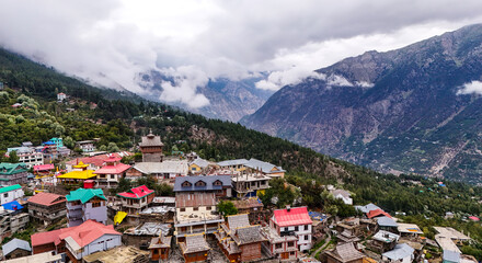 Fototapeta premium Kalpa Village Clouds– Himalayan Peaks in Himachal Pradesh
