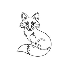 Obraz premium Elegant fox drawn with a single continuous black line animal wildlife
