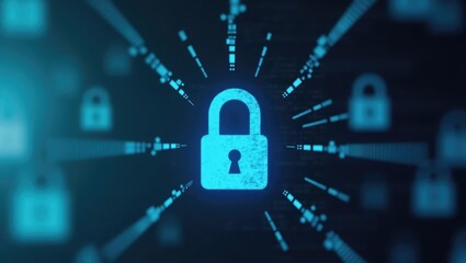Managed Security Services. Blue digital padlock cybersecurity data pro