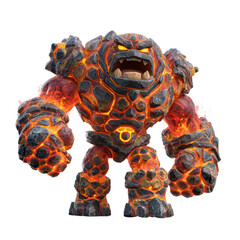A fierce animated lava golem with glowing orange cracks and jagged rocky limbs